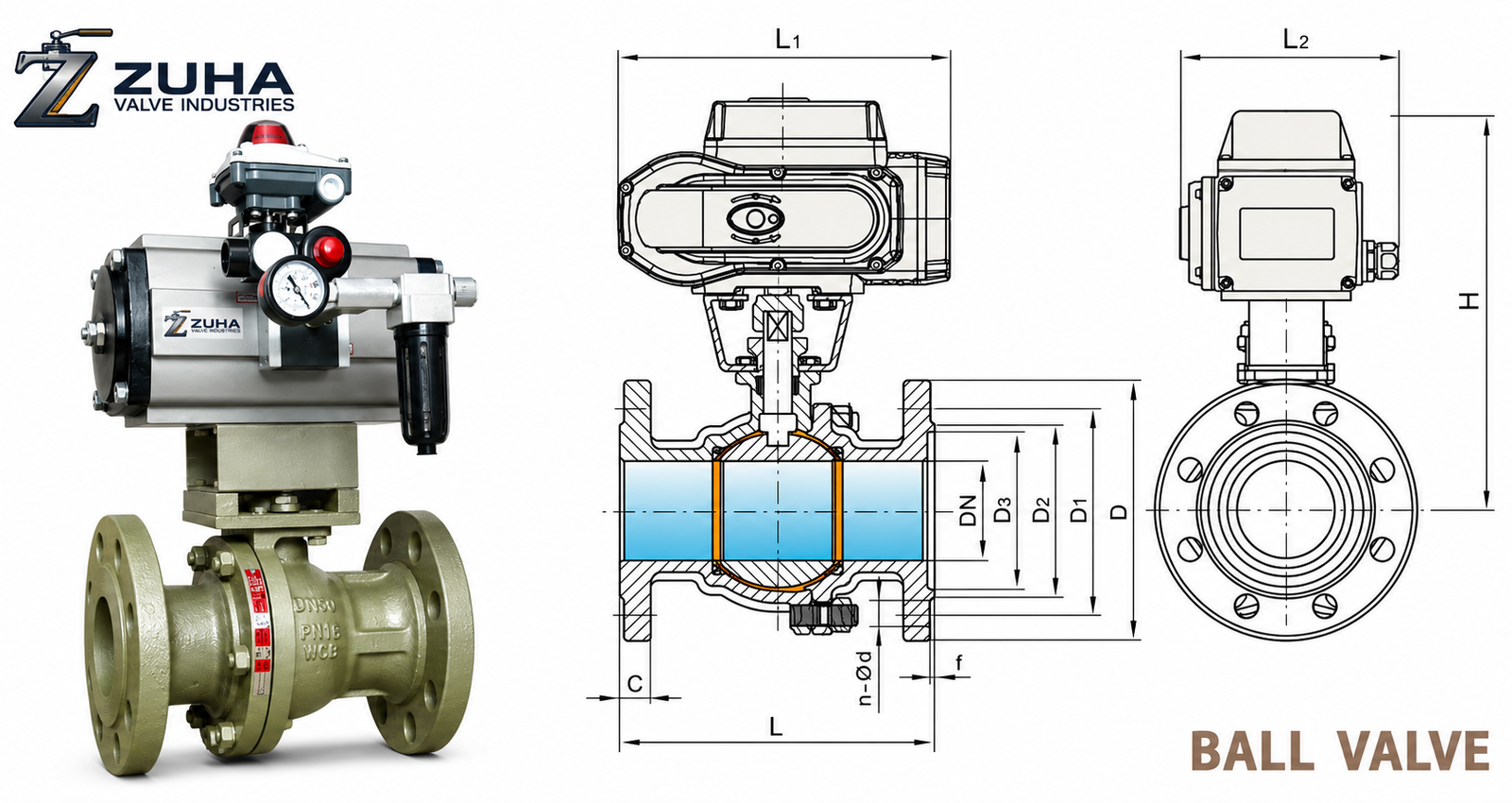 Pneumatic Ball Valve Two Piece