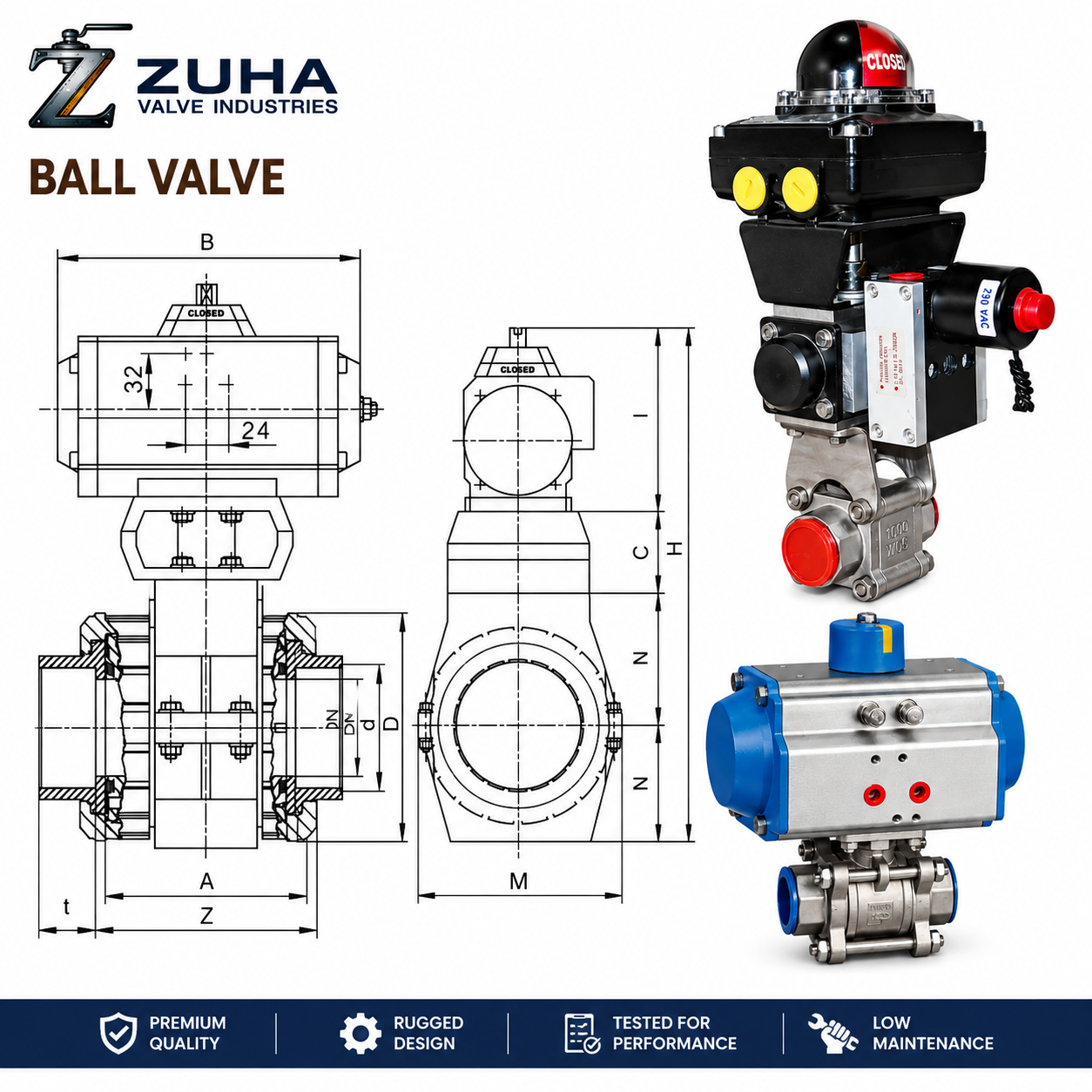 Pneumatic Ball Valve Three Piece