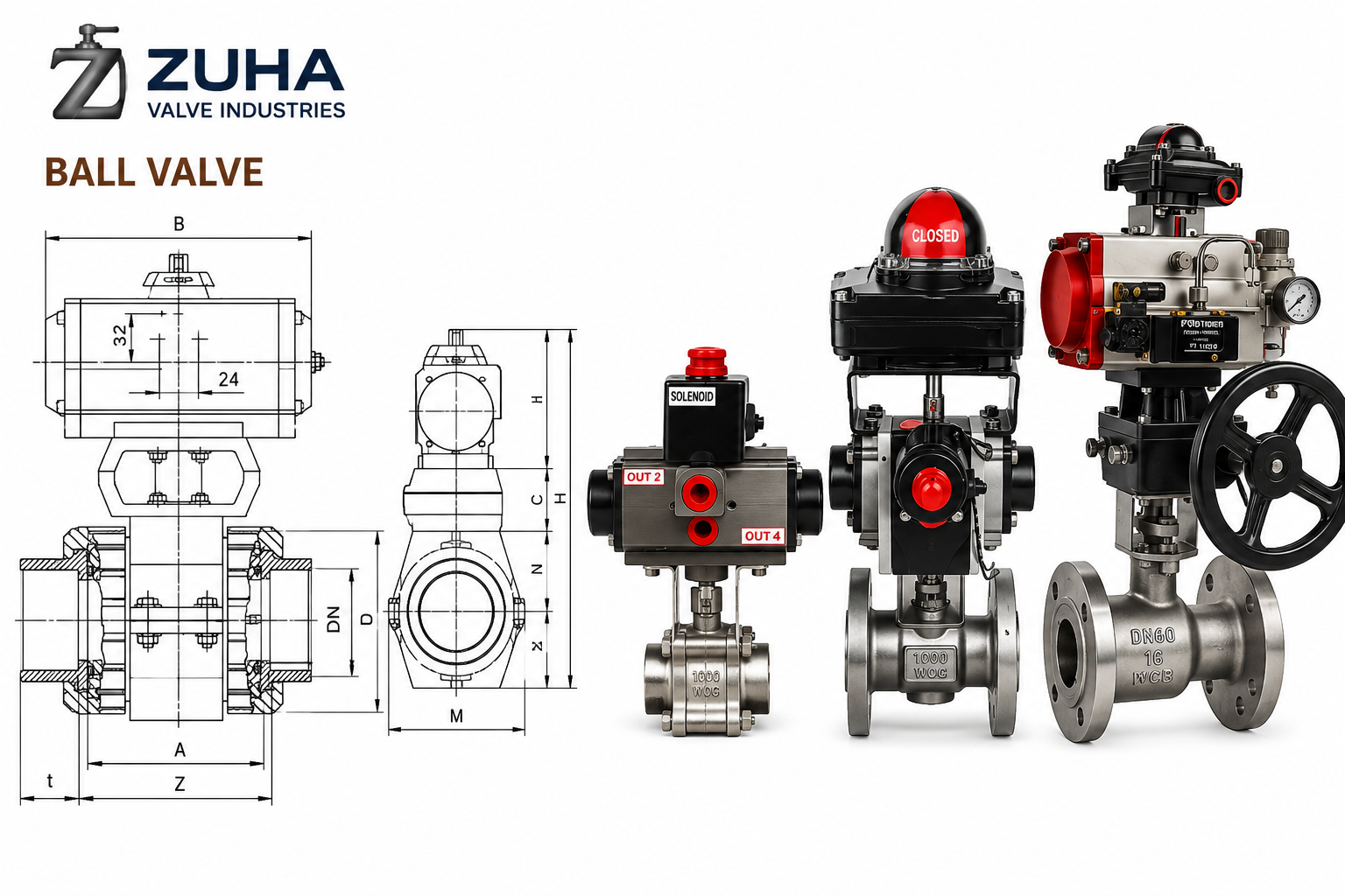 Pneumatic Actuated Ball Valve Single Piece
