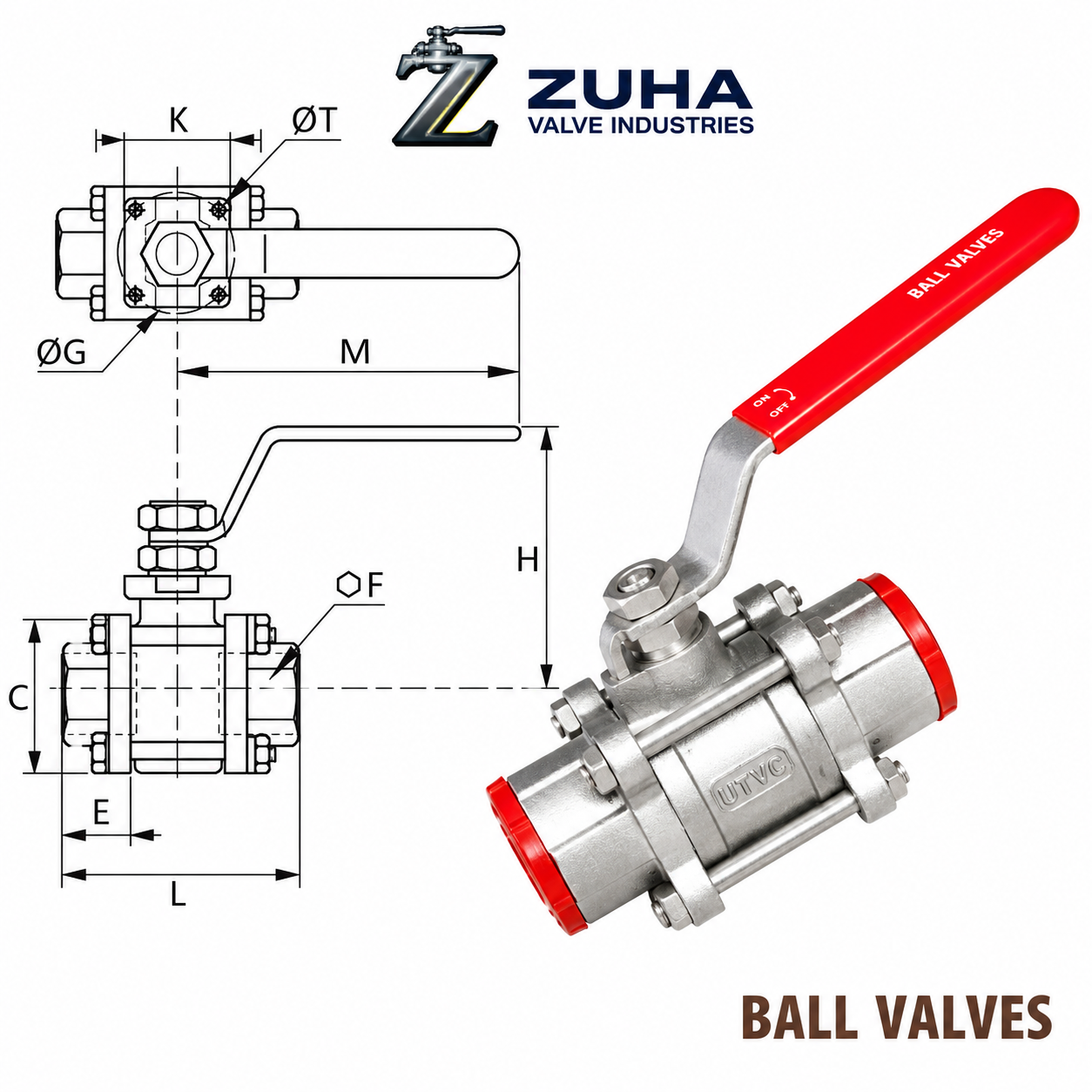 Ball Valve Three piece Screwed end